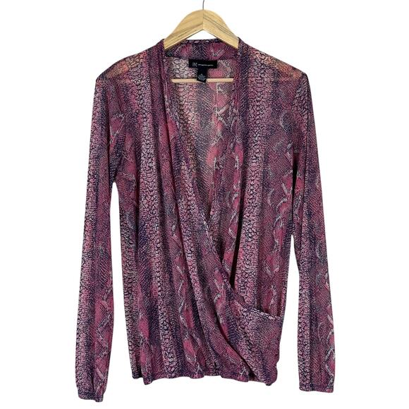 INC International Concepts Surplice Top Womens L Pink Snake Print Sheer Y2K Boho - Picture 1 of 5